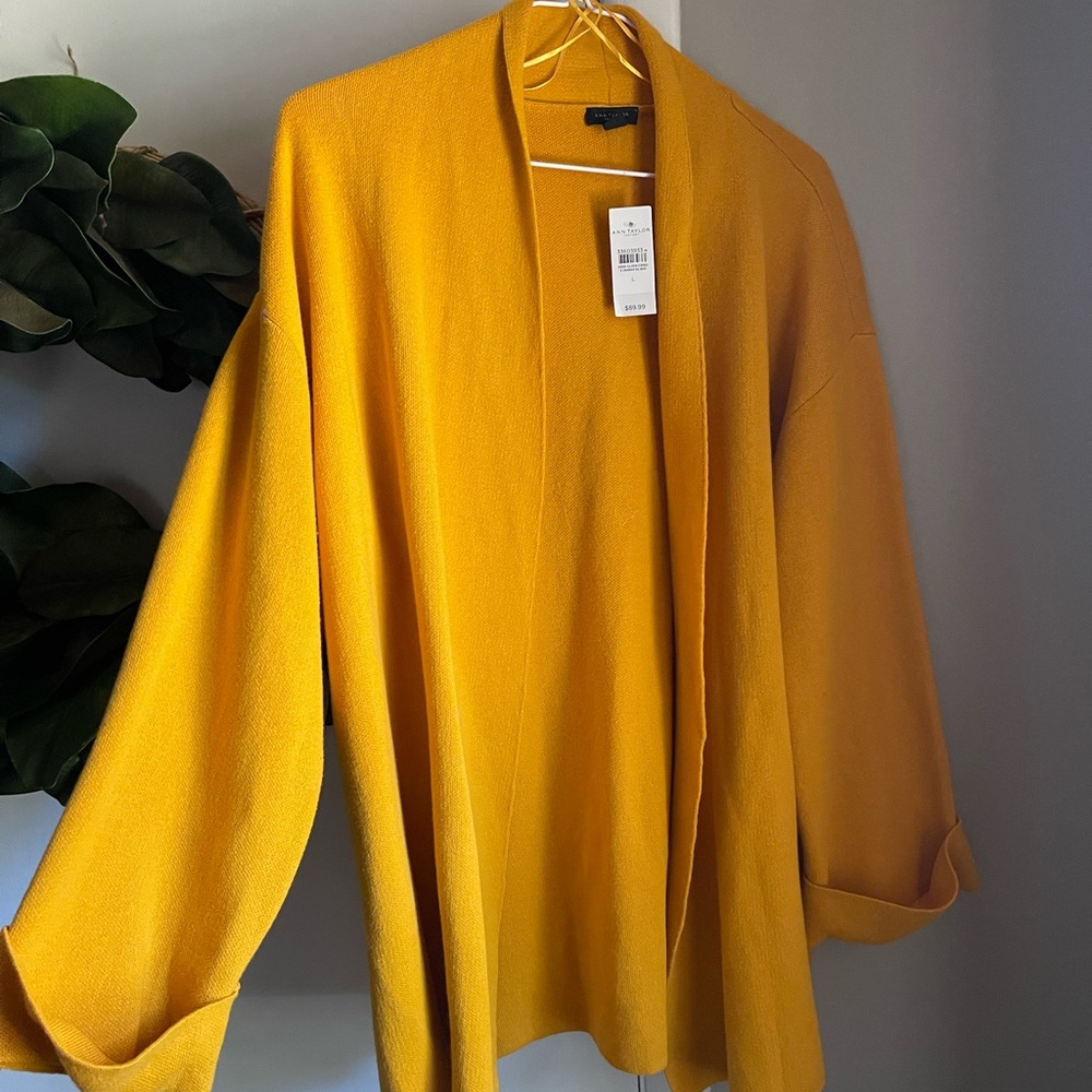 Ann Taylor Mustard Yellow Open Front Cardigan